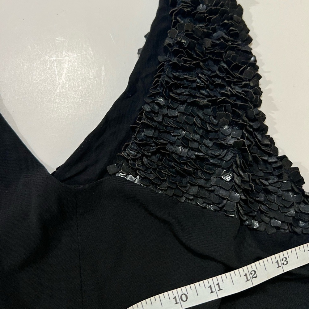 Yigal Azrouel Black One Shoulder Asymmetric Draped Cocktail Dress Petal Trim - Picture 7 of 13
